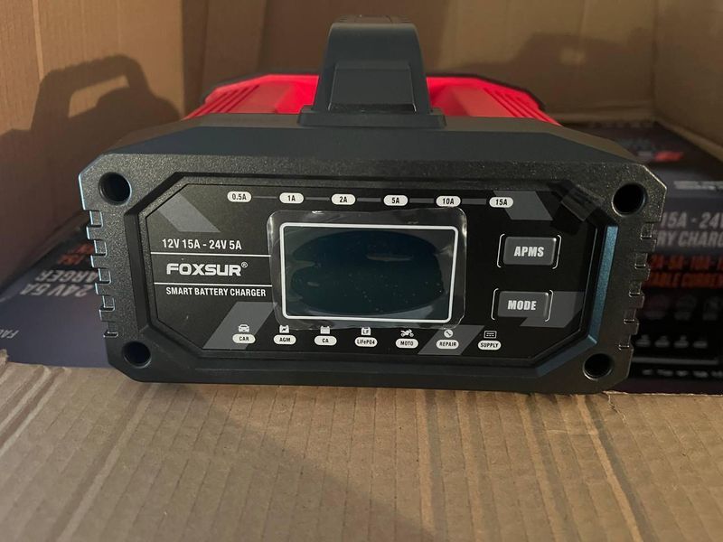Foxsur 12V 15A - 24V 5A зарядний пристрій для автомобільного акумулятора, 6-250 А-год Foxsur 15А фото